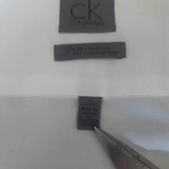 Calvin Klein SZ 16 Slim Fit  Non Iron White Button Up Dress Shirt - Picture 6 of 12